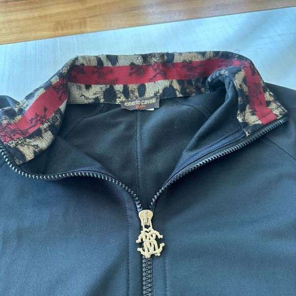 Roberto Cavalli, black red and gold zip up three-quarter sleeve jacket - Picture 9 of 17